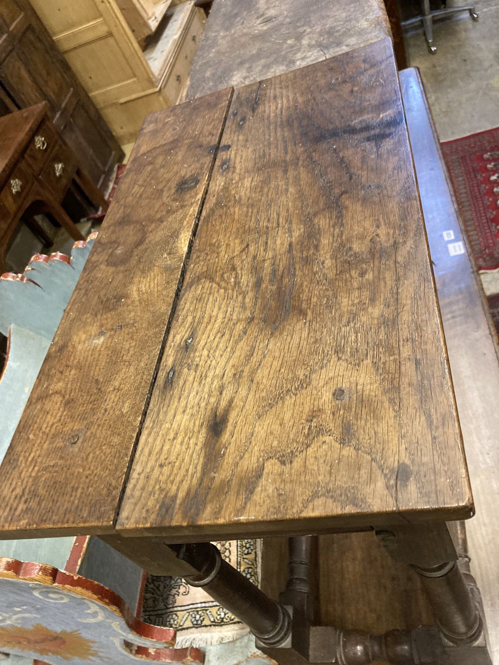 An 18th century and later oak side table, width 53cm depth 30cm height 69cm